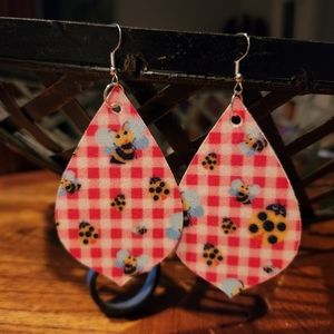 Handmade Bee and Ladybug Sparkle Faux Leather Earrings